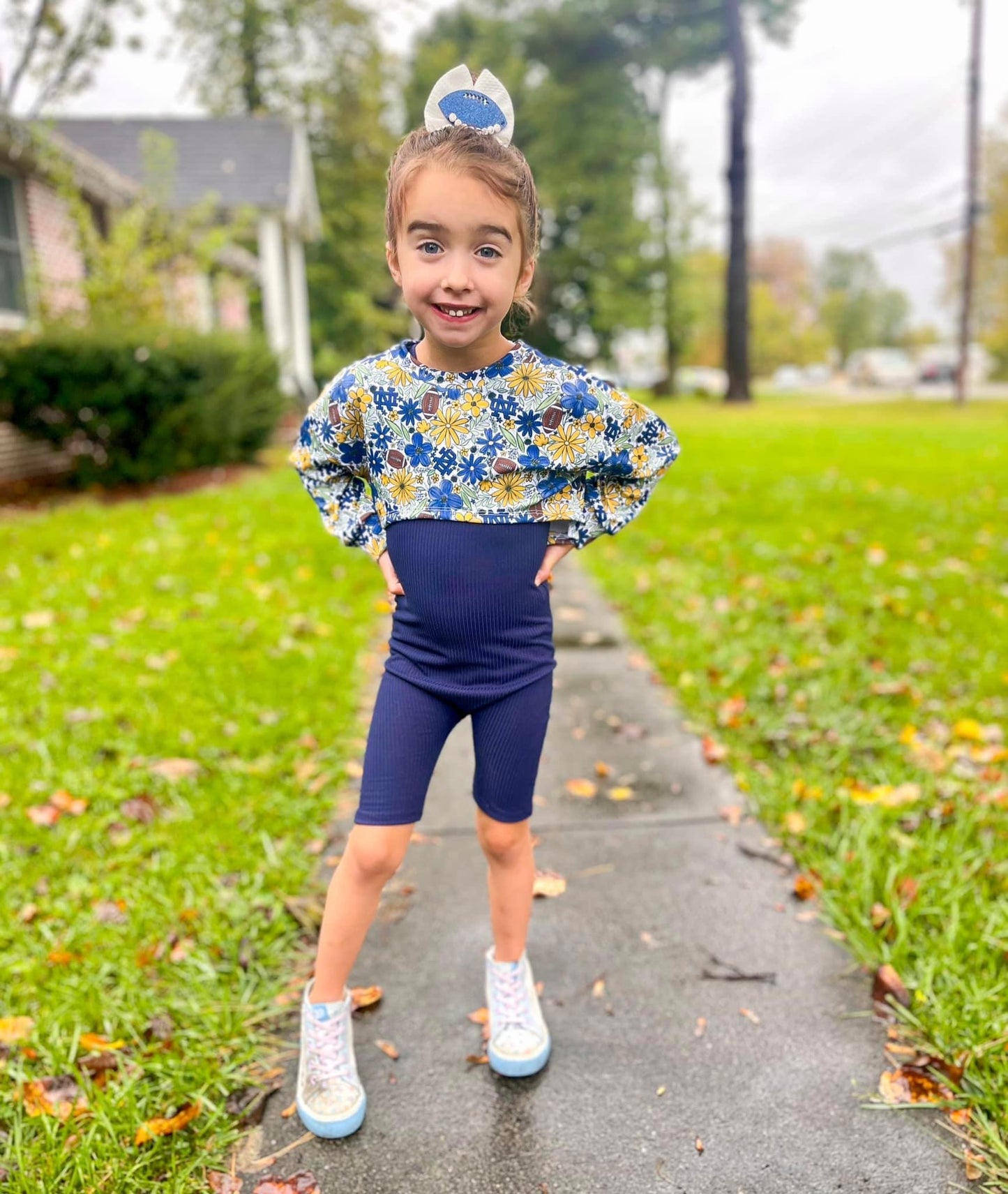 Football Floral Honey Top OR Navy Ollie Romper