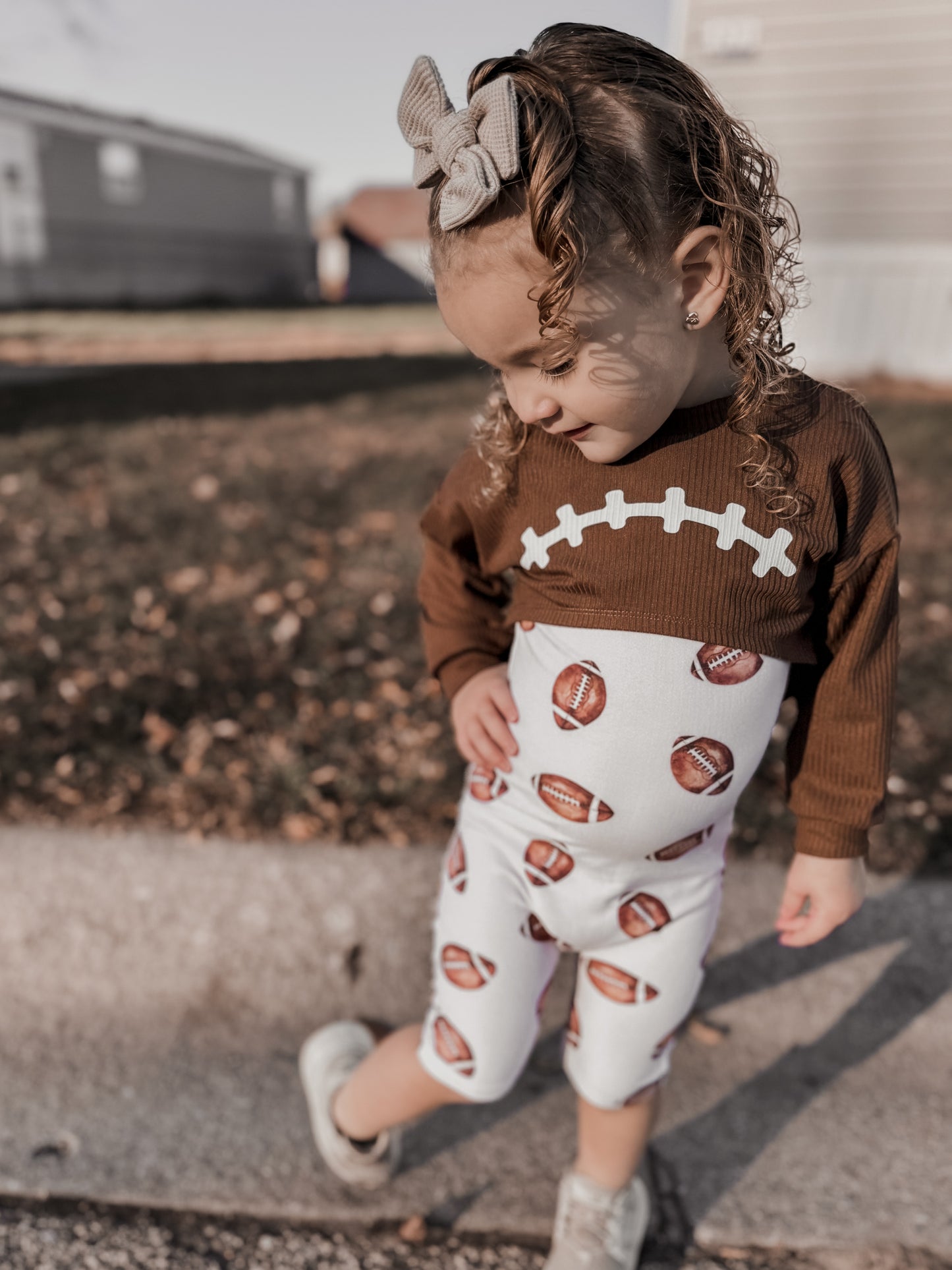 Football Laces Honey Top OR Football Ollie Romper