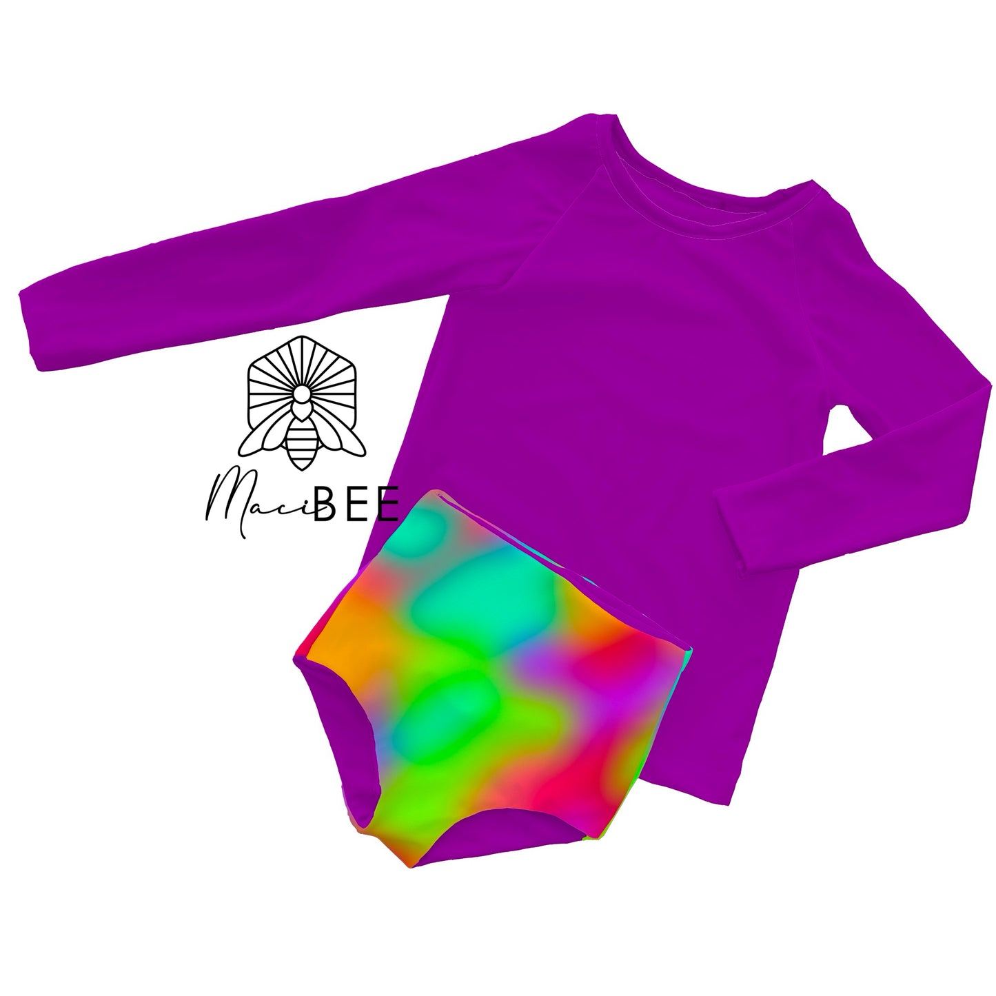 Neon Pink Blur || Rash Guard Swim Set