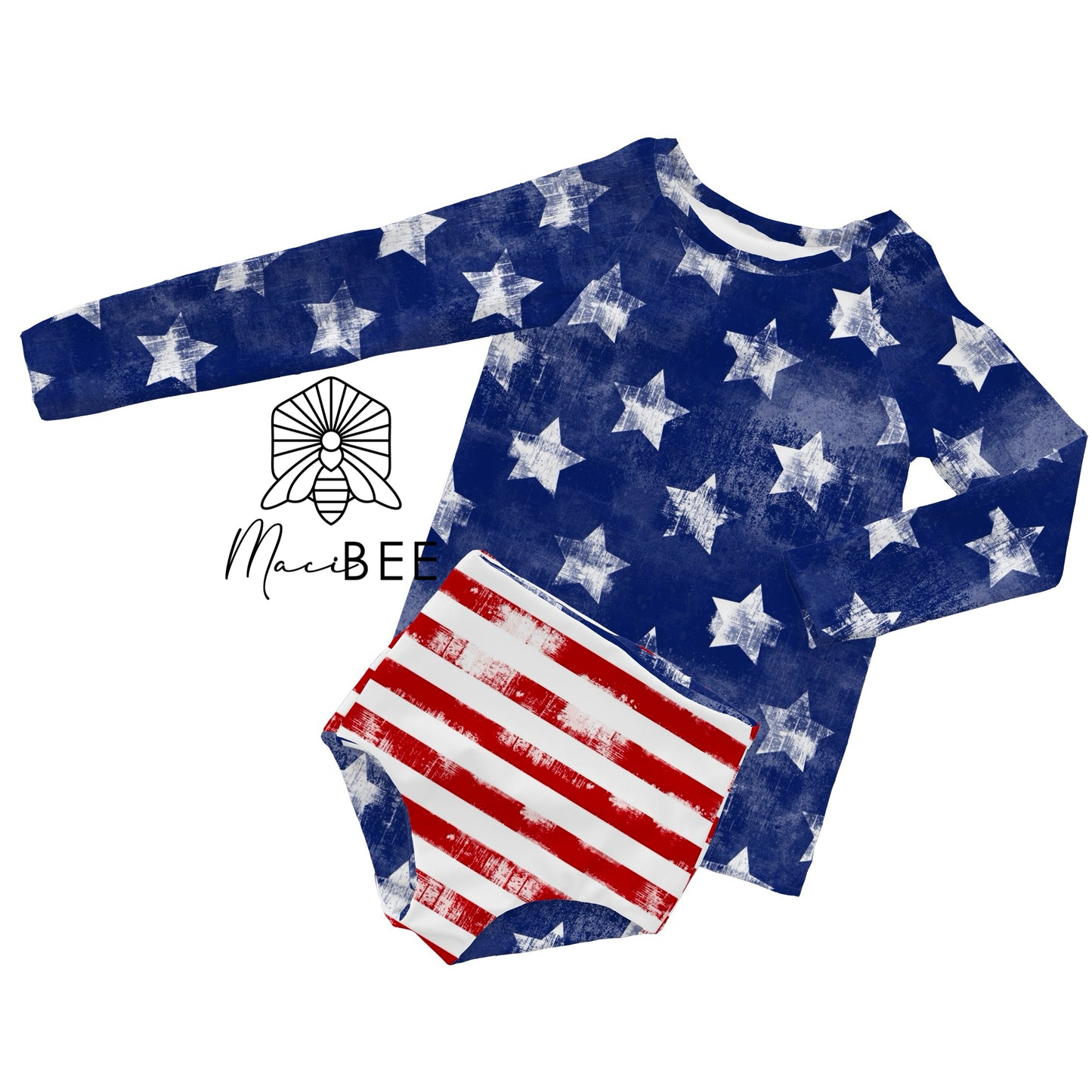 Stars + Stripes (grunge) || Rash Guard Swim Set