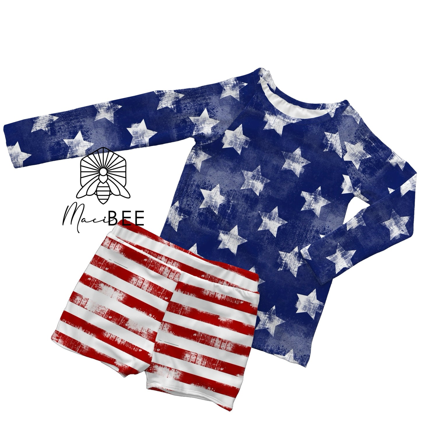 Stars + Stripes (grunge) || Rash Guard Swim Set