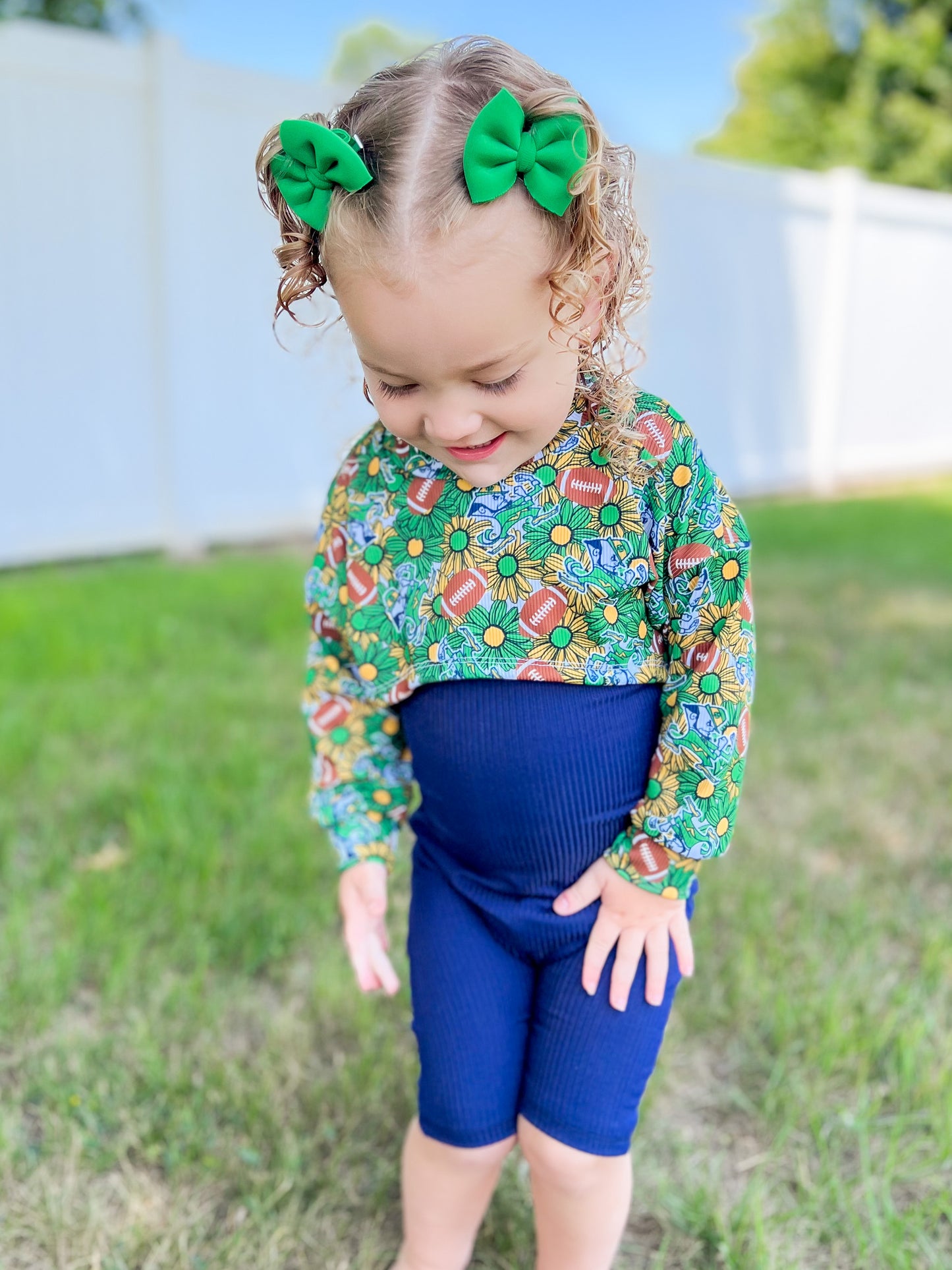 Football Floral Honey Top OR Navy Ollie Romper