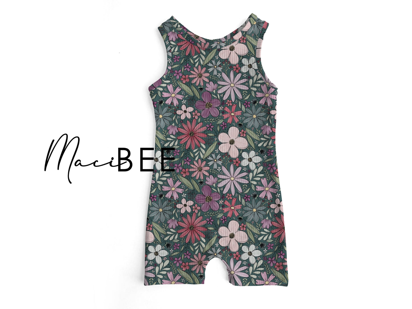 Teal Sketchy Floral || Ollie Romper